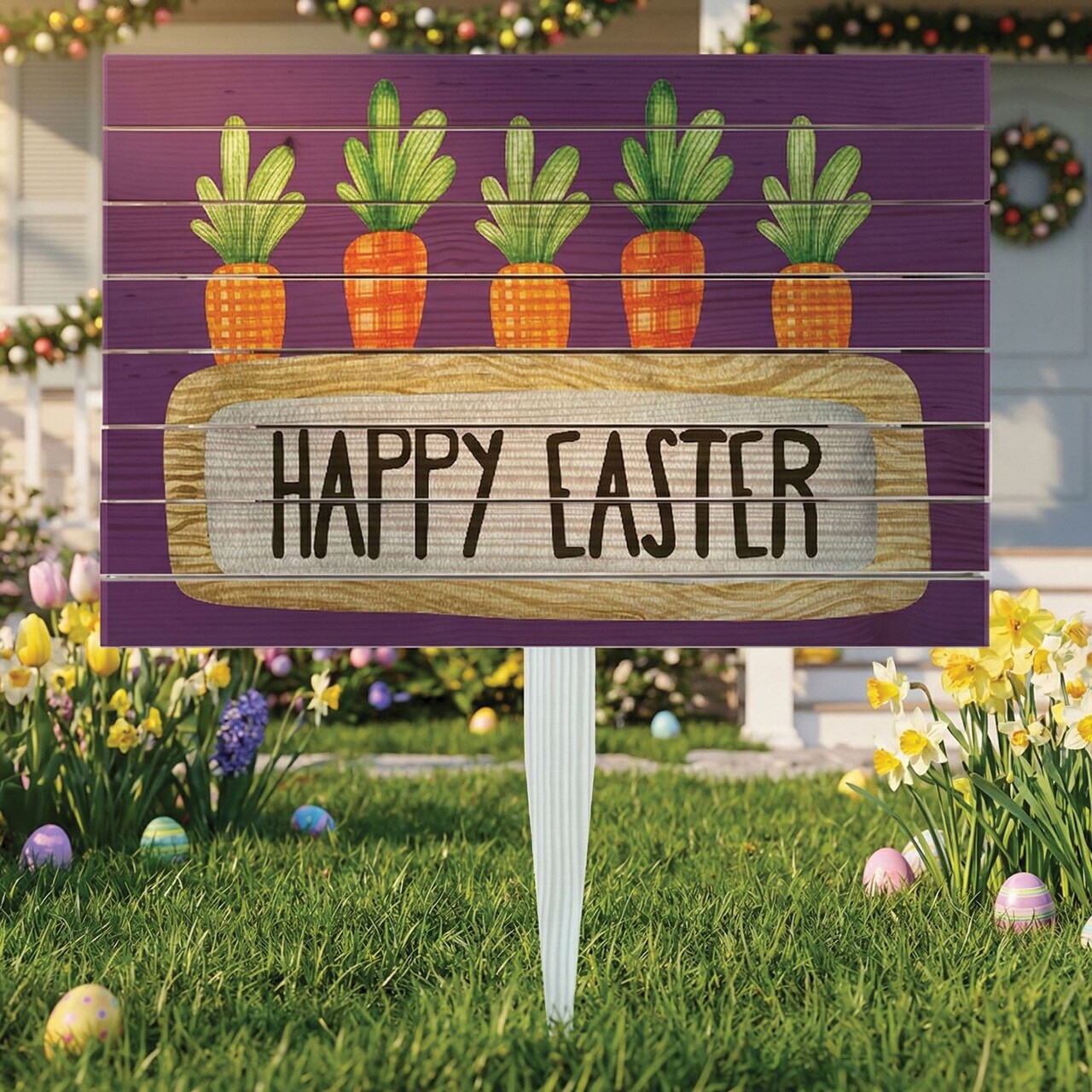 Semn de curte, Happy Easter Carrots, 58x38 cm, Multicolor - imagine 5